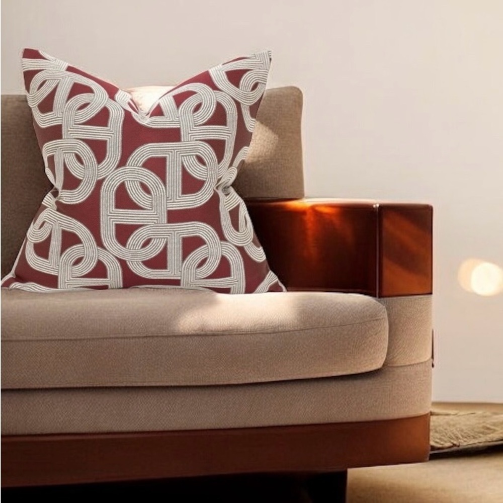 Decorative Geometric Accent Pillow in Burgundy and Cream